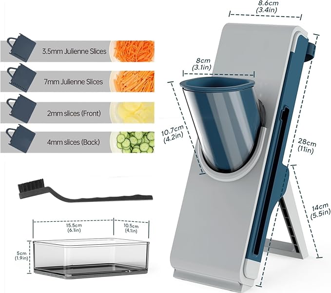 Upgrade Safe Mandoline Slicer,Potato Slicer for Kitchen,Cutter,French Fry Cutter,4 IN 1 Vegetable Food Chopper,Julienne + Dicer for Vegetables，Meal Prep&bring a cleaning brush（BLUE）